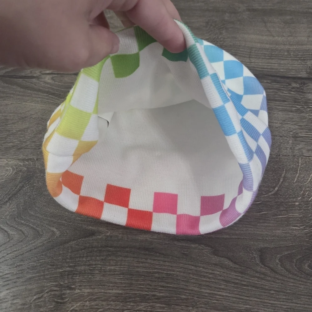 Squishmallows multicolored checkered beanie hat